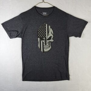Mens‎ H3 Sportgear Gray American Flag Skull Graphic T-Shirt Small